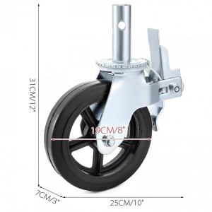 Set 4 roti pivotante, pentru carucioare, Frana dubla, Capacitate 510 kg/roata, Diametru 8 inch, Cauciuc/Otel - Img 2