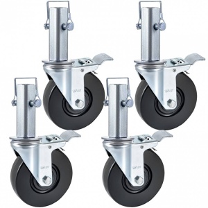 Set 4 roti pivotante, pentru schele, Frana dubla, Capacitate 200 kg/roata, Cauciuc/Otel
