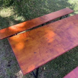 Set masa si 2 banci, Vivatechnix VMD-1053, 200x50x78 cm, cadru metal, blat lemn, pliabile - Img 5