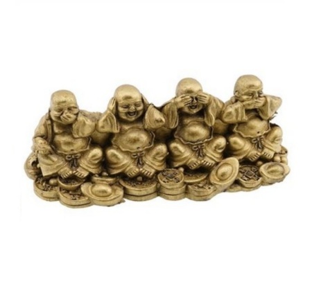 Statueta Feng Shui din rasina cu Buddha intelept, nu vede, nu aude, nu vorbeste, 12,5cm,Z11