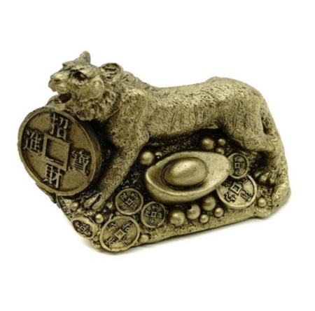 Statueta Feng Shui Tigru cu Pepita si Moneda - 11cm, MODEL TT202