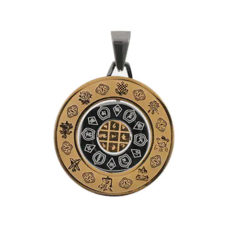 Medalion, amuleta rotativa 8 simboluri tibetane, 12 zodii si silaba HRIH