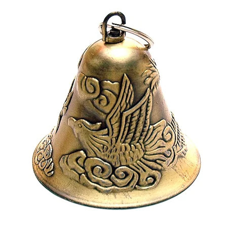 Clopotel auriu cu dragon si phoenix remediu Feng Shui din Metal, 62 mm lungime