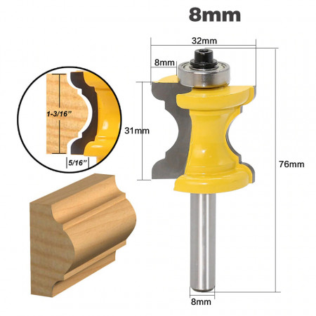 Freza lemn GOBI semirotunda canturi tip BULLNOSE prindere de 8 mm