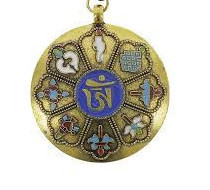 Amuleta aurie cu cele 8 simboluri tibetane, cu cele 12 zodii si silaba de protectie