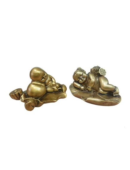Bibelou Copii Buddha pe lotus din rasina 2/set 7 x 11 cm