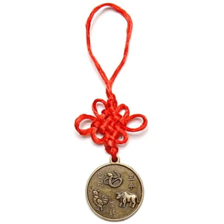 Amuleta de protectie pentru aliati zodiacali Bivol, Sarpe si Cocos remediu Feng Shui din Alama, 120 mm lungime