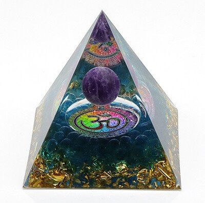 Piramida Orgonica GOBI, cu cristale si sfera de ametist, 5cmx5cm