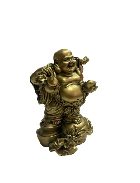 Statueta Feng Shui , din rasina, Buddha razand auriu 13 cm
