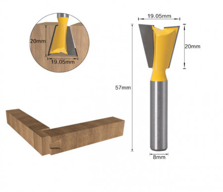 Freza lemn GOBI imbinare tip coada de randunica prindere de 8 mm