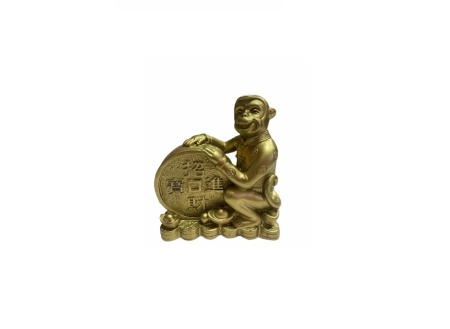 Statueta maimuta cu moneda din rasina, Feng Shui, 16 cm