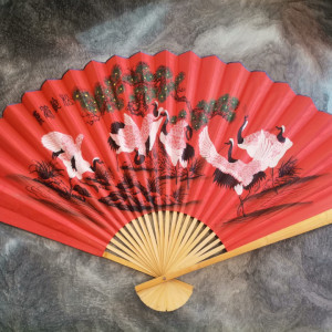 Evantai mare perete Feng Shui rosu, cocori 90 cm x 160 cm