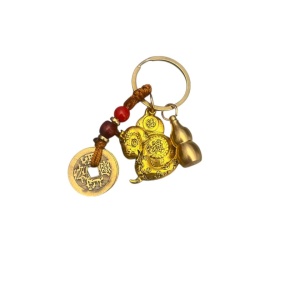Amuleta GOBI® Feng Shui din metal – Șarpele Prosperității cu Moneda I-Ching și Wu Lou – pentru noroc, protecție și abundență