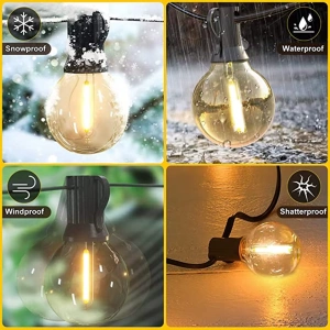 Ghirlandă Luminoasă LED 26m, 50+2 Becuri G40 Incluse (pe filet), Lumină Caldă 2700K, Rezistentă la Apă, Antisoc și Spargere, Interconectabilă, pentru Exterior și Interior, Grădină, Terasă, Foișor, Verandă, Petreceri, Evenimente și Sărbători de Iarnă - Img 3