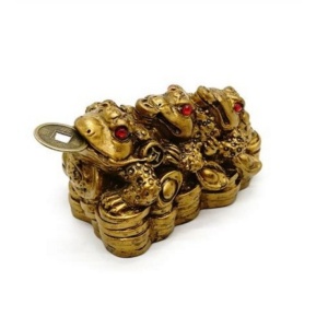 Statueta Feng Shui trei broaste cu pepite si monede din rasina 7,3cm