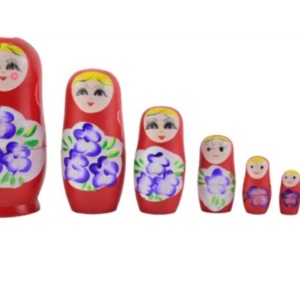 Set 6 papusi Matrioska din lemn pictate manual cu vopsele non toxice 15X8 cm diverse culori