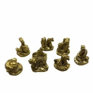 Statuieta set 8 dragoni aurii Feng Shui, din rășină 4 x 5,5 cm