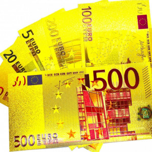 Bancnote feng shui 5,10,20,50,100,200,500 euro , polimer auriu metalic calitativ , amulete feng shui abundenta in marimea celor originale
