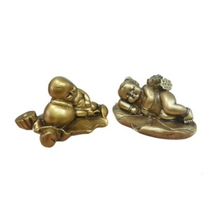 Bibelou Copii Buddha pe lotus din rasina 2/set 7 x 11 cm