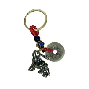 Breloc amuleta Feng Shui din metal cu Elefant cu monede