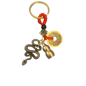Breloc GOBI® Feng Shui cu Șarpe Auriu, Monedă Norocoasă și Wu Lou – Protecție, Sănătate și Prosperitate
