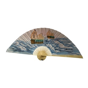 Evantai de perete din lemn, Roz cu corabii pe mare 90 cm x 160 cm