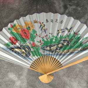 Evantai feng shui albastru flori si pasari 90cm x 160 cm