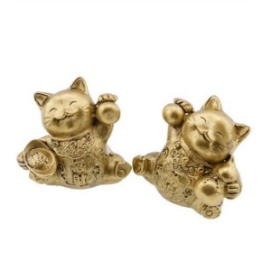 Statuete Feng Shui din rasina set 2 Pisici Maneki Neko pentru prosperitate si sanatate, 6,5cm, Z10