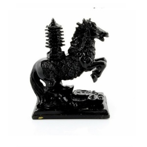 Cal negru cu Pagoda pe suport 9 cm