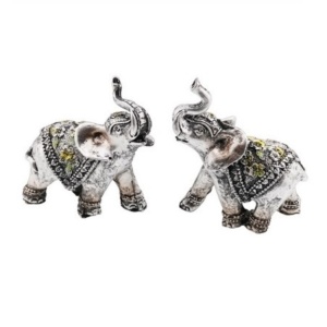 Set statueta Feng Shui din rasina cu Elefanti cu trompa ridicata, cu flori, 8,3cm,Z12