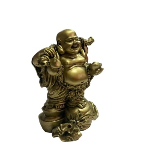 Statueta Feng Shui , din rasina, Buddha razand auriu 13 cm