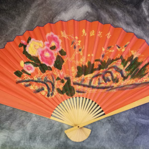 Evantai feng shui, rosu cu flori pe apa 90cm x 160 cm