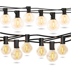 Ghirlandă Luminoasă LED 26m, 50+2 Becuri G40 Incluse (pe filet), Lumină Caldă 2700K, Rezistentă la Apă, Antisoc și Spargere, Interconectabilă, pentru Exterior și Interior, Grădină, Terasă, Foișor, Verandă, Petreceri, Evenimente și Sărbători de Iarnă