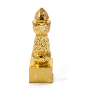 Pagoda XXL premium 5 elemente , obiect feng shui protectie puternica de ghinion, metal auriu rezistent 15.5 cm (450 g) - Img 1