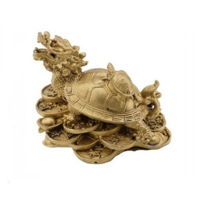 Statueta Feng Shui din rasina cu Broasca Dragon si testoasa pe monede si pepite, 11cm