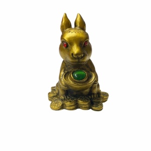 Statueta Feng Shui Iepure cu pepita si jad 6 cm, model Q36