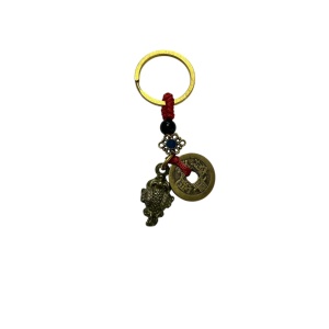 Amuleta breloc feng shui din metal cu broasca raioasa si monede