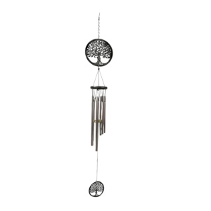 Clopot de vant ARGINTIU cu POMUL VIETII si 6 tuburi metal, cod FN111, dimensiuni: aprox. 95 cm