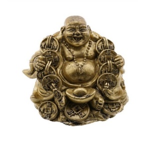 Statueta Feng Shui Buddha cu salba si pepita, 6cm, FS69
