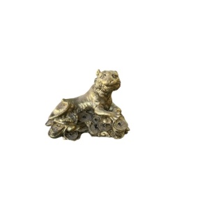 Statueta tigru cu Monede si Pepite, 14 cm, Feng Shui,