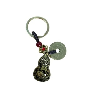 Breloc amuleta Feng Shui din metal cu Wu Lou cu crap si monede