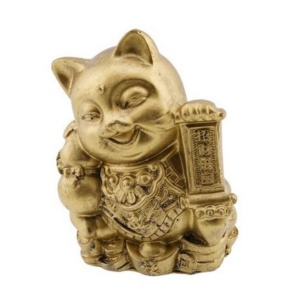 Statueta Feng Shui din rasina cu Pisica Maneki Neko cu mantre si wu lou, 9,3cm,model Z20