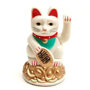 Pisica norocoasa Maneki Neko alba 11 cm