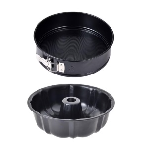 Set de 2 vase de copt, 1 tava detasabila cu un diametru de 24 cm si un vas Charlotte cu un diametru de 25,5 cm, acoperire antiaderenta, culoare neagra
