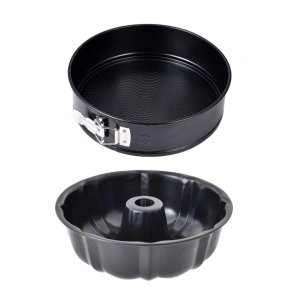 Set de 2 vase de copt, 1 tava detasabila cu un diametru de 24 cm si un vas Charlotte cu un diametru de 25,5 cm, acoperire antiaderenta, culoare neagra