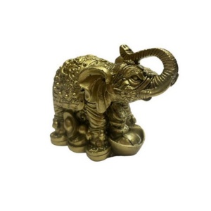 Statueta Feng Shui elefant cu trompa ridicata pe bani si pepite din rasina 7cm,model FS54
