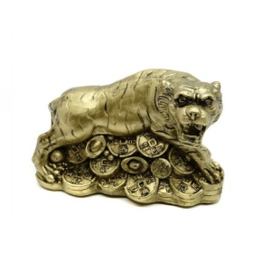 Statueta Feng Shui Tigru cu Monede si Pepite - 9cm, model TT25