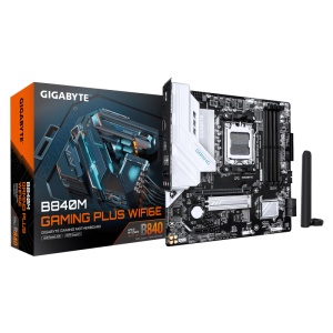 GIGABYTE B840M GAMING PLUS WIFI6E. Processor manufacturer: AMD, Processor socket: Socket AM5, Compatible processor series: AMD Ryzen 7000 Series, AMD Ryzen 8000 Series, AMD Ryzen 9000 Series. Supported memory types: DDR5-SDRAM, Maximum internal memory:
