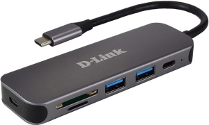 HUB USB D-LINK DUB-2325, USB Type C, cablu 10 cm, metalic, argintiu