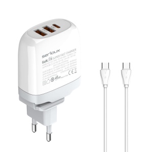 Incarcator retea Serioux 65W GAN QC, Intrare: AC100-240V~ 50/60Hz 1.5A, Ieșire (USB-C1): 5V-3A 9V-3A 12V-3A 15V-3A 20V=3.25A 65W(Max), Ieșire (USB-A1): 5V-3A 9V-2A 12V=1.5A 18W(Max), Ieșire (USB-A2): 5V-3A 9V-2A 12V 1.5A 18W(Max), A1+A2=18W(Max), - Img 2
